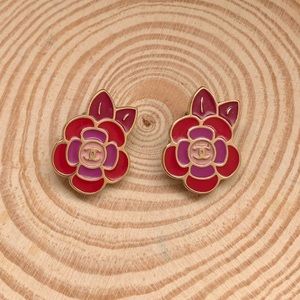 Authentic CHANEL Enamel CC Camellia Clip-on Earrings Multi-color